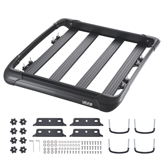 VEVOR Roof Rack Cargo Carrier, 48 x 40 x 5.6 in, Universal Rooftop Cargo Basket, Car Top Luggage Holder with 150 lbs Max Load Capacity, 4.1 in Fence, Anti-Rust Alloy Steel, Wind Fairing, for SUV Car