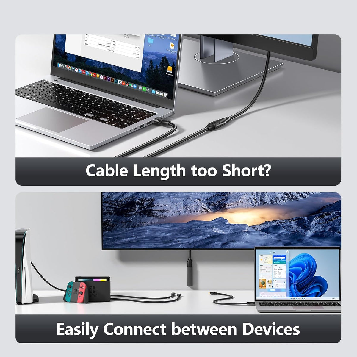 8K 3.3FT/1M 2.1, 8K@60hz 4K@120hz 48Gbps PS5/4 SAMZHE HDMI Extension Cable HDMI Extender HDMI Male to Female