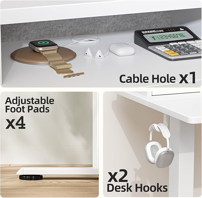 TIQLAB Standing Desk with Two Drawers, Stand Up Standing Desk Adjustable Height, Electric Sit Stand Table with Storage Shelf and Splice Board, 48 * 24 inch, White