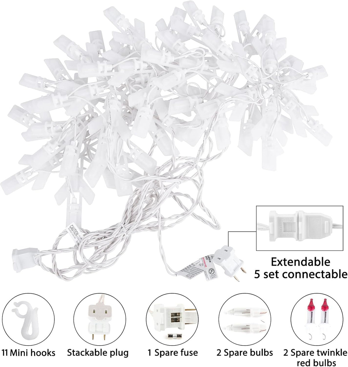 Minetom Snowflake Christmas String Lights - 13ft, 150 Mini Bulbs, Clear Plastic, 9 Drops, Plug-in Connectable, for Porch, House, Tree Decor