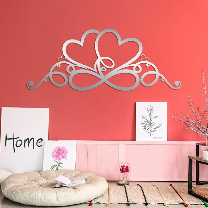 Infinity Heart Metal Wall Art, Infinity Heart Wall Decor, Double Infinity Heart Metal Sign, Love Sign Wall Decor, Infinity Sign Wall Decor, Metal Love Wall Decor, Geometric Wall Art (White, 48"x19"/121x49cm)