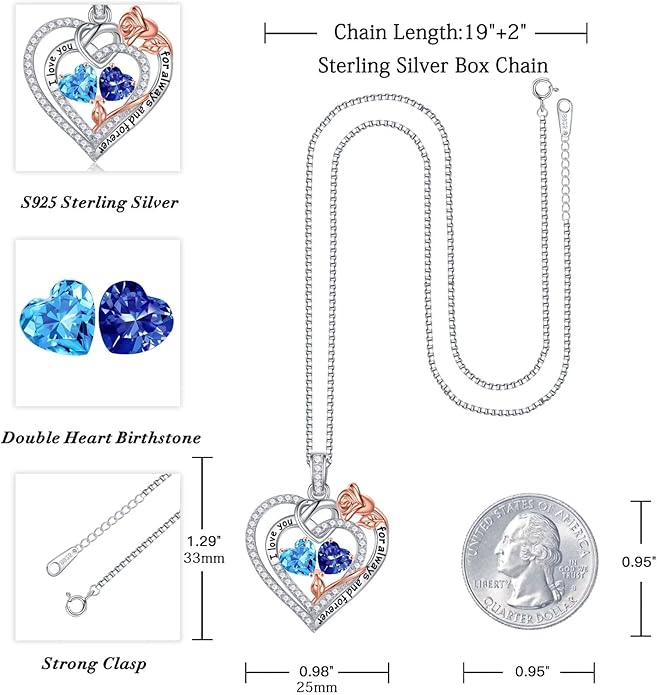 Iefil Christmas Gifts for Wife Women - 925 Sterling Silver Double Birthstone Necklace, Anniversary Birthday Gifts for Women, Jewelry Gift for Wife Girlfriend Mom Her