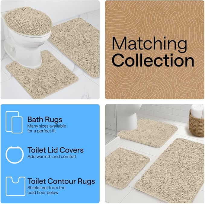 GORILLA GRIP Bath Rug Mat 30x20, Thick Soft Absorbent Chenille, Quick Dry Microfiber Mats, Rubber Backing Washable Shower Floor Rugs, US Designed Bathroom Bathmat Home Decor Accessories, Sand