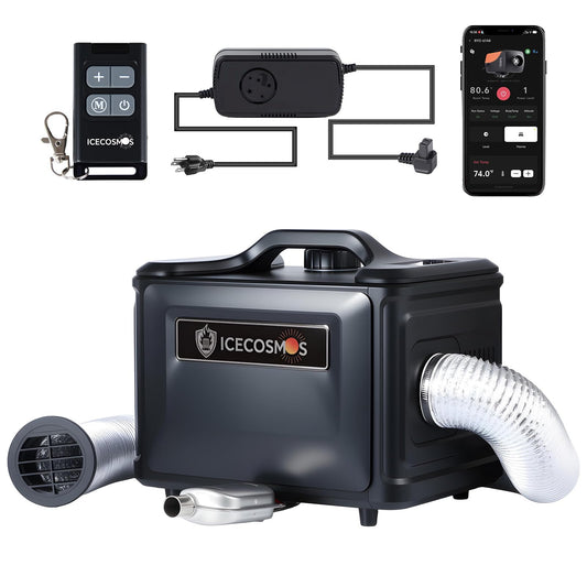 ICECOSMOS 17050BTU Diesel Heater Complete Kit, 12V to 24V Wide Voltage LCD Remote with up to 8.2ft Air Duct, for Large Space Like RV, Workshop, Garage, Tent,Fast Installation (VH08 PRO)