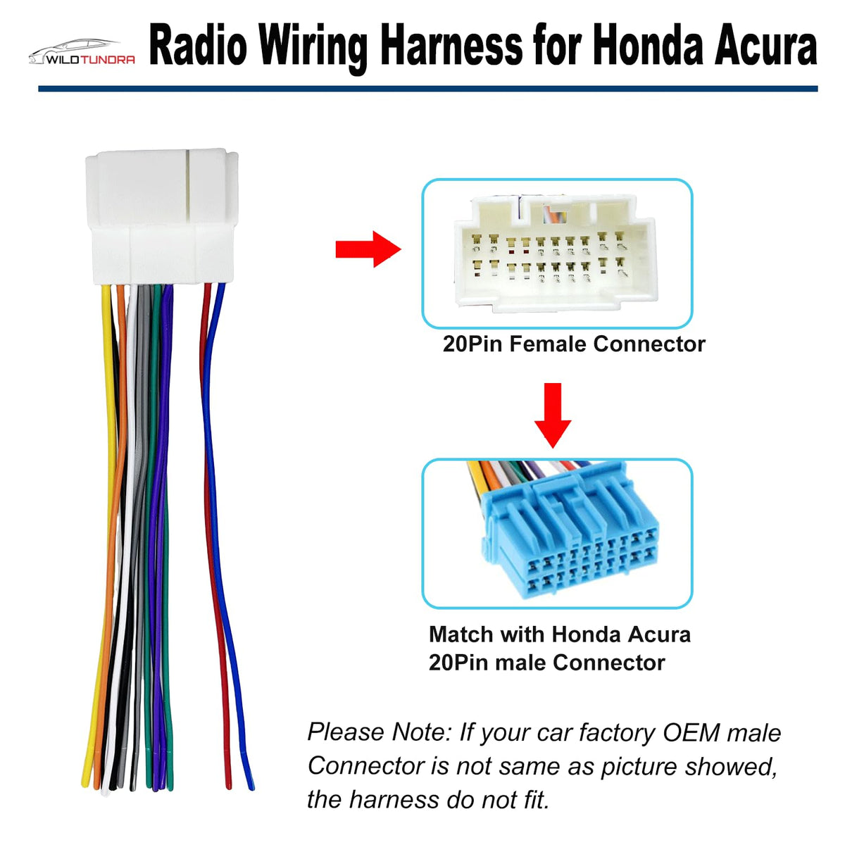 20Pin 1999-2011 1999-2008 2001-2008 Car Radio Wiring Harness for Honda Acura Suzuki Aftermarket Car Stereo Wiring
