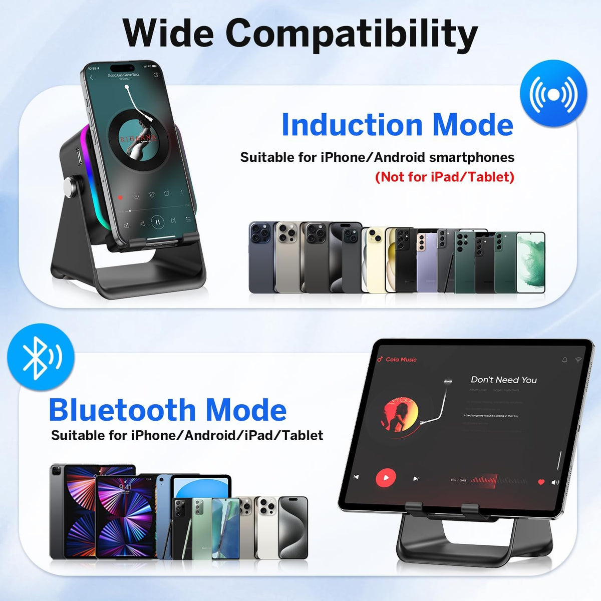 MILOUZ 5-in-1 3500mAh 8 360 Wireless Induction Speaker Bluetooth Speaker with Phone Stand,Stereo Sound, Rechargeable