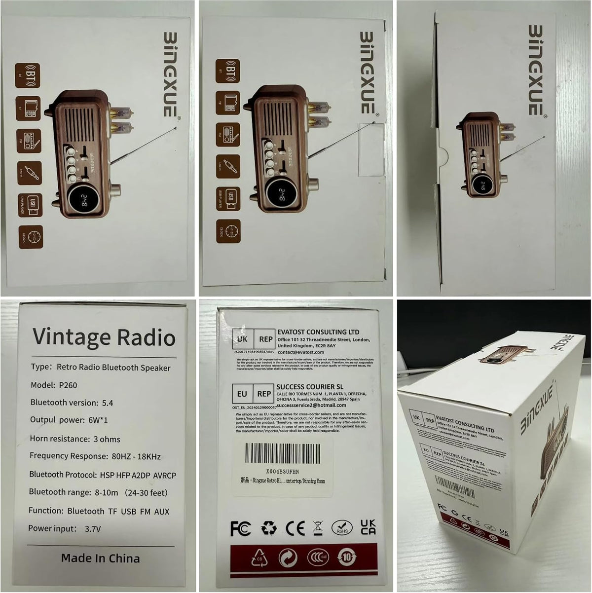 Bingxue Speaker,12/24H Retro Radios FM Portable Bluetooth Small Plug in Vintage Clock Radio with USB/AUX/TF Card