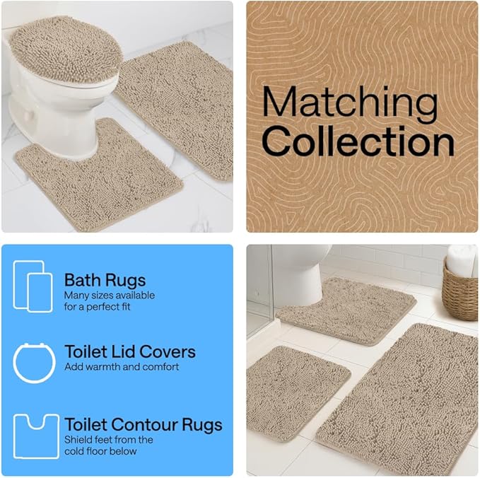 GORILLA GRIP Bath Rug Mat 60x24, Thick Absorbent Chenille, Quick Dry Microfiber Mats, Rubber Backing Washable Shower Floor Rugs, Bathmat Runner, US Designed Bathroom Home Decor Accessories Gray Beige
