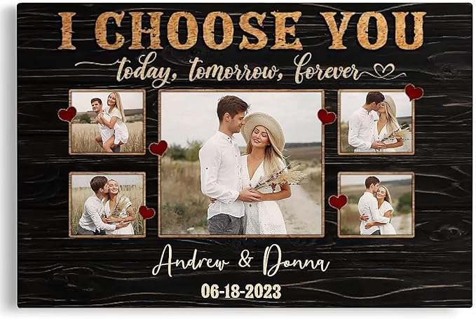 Dem Canvas Personalized Canvas Prints, Custom Photo And Name, I Choose You Forever, Wedding Gifts For Couple Anniversary Valentines Canvas (12x08)