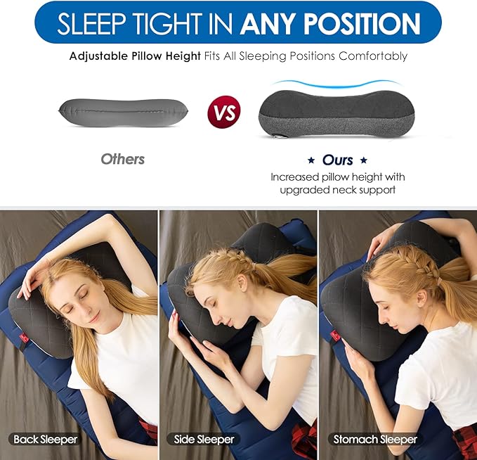 Hikenture Camping Pillow with Removable Cover - Ultralight Inflatable Pillow for Neck Lumbar Support - Upgrade Backpacking Pillow - Washable Travel Air Pillows for Camping, Hiking, Backpacking
