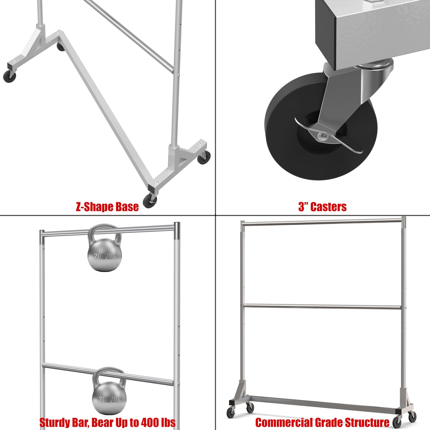 Simple Houseware Commercial Grade Z-Base Double Rod Garment Rack, 600lb Load, 63 inch, Silver