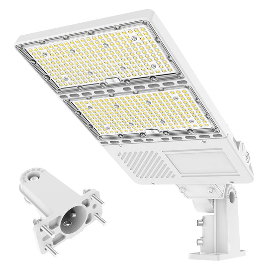 ADUB 320W LED Parking Lot Light with Photocell, 5000K LED Shoebox Light Adjustable Arm & Slip Fit Mount, 48000LM Pole Lights Outdoor IP65 Commercial Street Area Flood Security Lighting, UL Listed