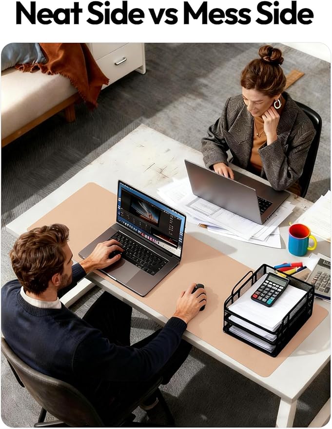 YSAGi Leather Desk Protector, Office Mat, Large Mouse Mat, Non-Slip PU Leather Blotter, Laptop Desk Pad, Waterproof Writing Pad for Office and Home (Latte, 31.5" x 15.8")