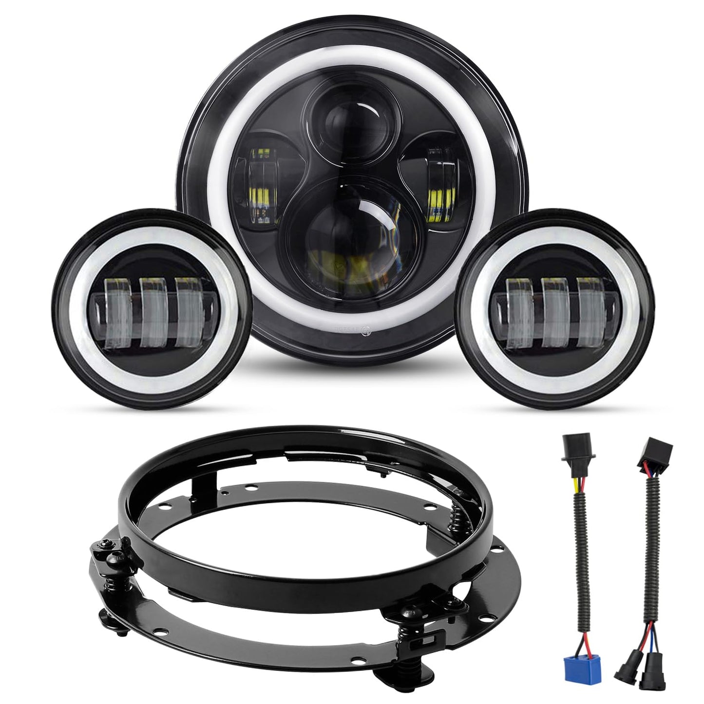 YEEGO DIRECT 7 inch Motorcycle LED Headlight 4.5 inch Fog Passing Lights for Road Kin-g Ultra Clas-sic Elec-tra Street Gli-de Tr-i Cv-o Heri-tage Sof-tail Slim Delu-xe Fat-boy, DOT Approved(Black)