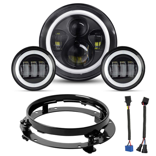 YEEGO DIRECT 7 inch Motorcycle LED Headlight 4.5 inch Fog Passing Lights for Road Kin-g Ultra Clas-sic Elec-tra Street Gli-de Tr-i Cv-o Heri-tage Sof-tail Slim Delu-xe Fat-boy, DOT Approved(Black)