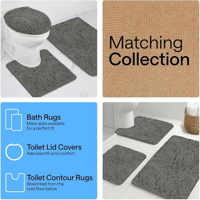 GORILLA GRIP Bath Rug Mat 48x17, Soft Absorbent Chenille, Quick Dry Microfiber Mats, Rubber Backing Washable Shower Floor Rugs, Bathmat Runner, US Designed Bathroom Home Decor Accessories Charcoal