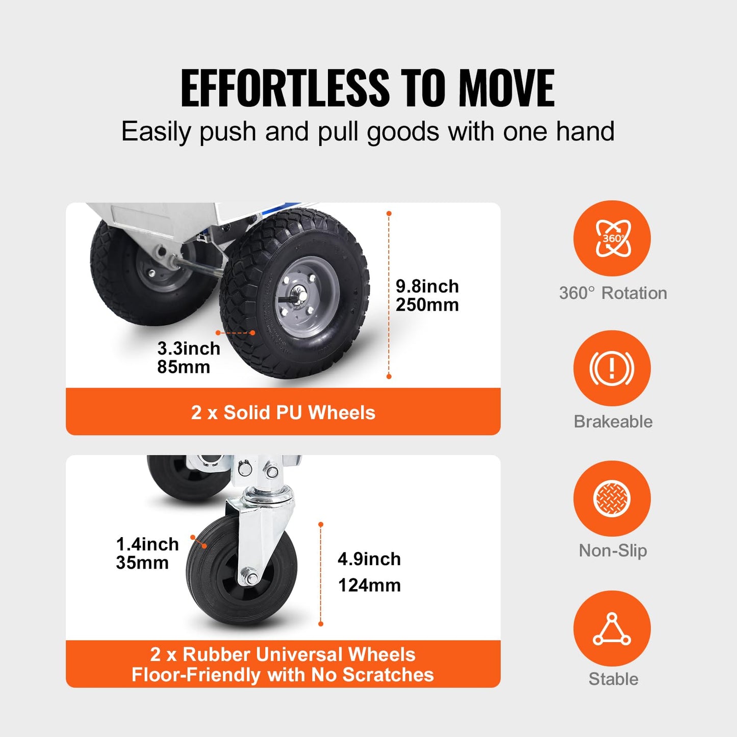 VEVOR Aluminum Truck, 2 in 1, 800 lbs Load Capacity, Heavy Duty Industrial Convertible Folding Hand Truck and Dolly, Utility Cart Converts from Hand Truck to Platform Cart with Rubber Wheels