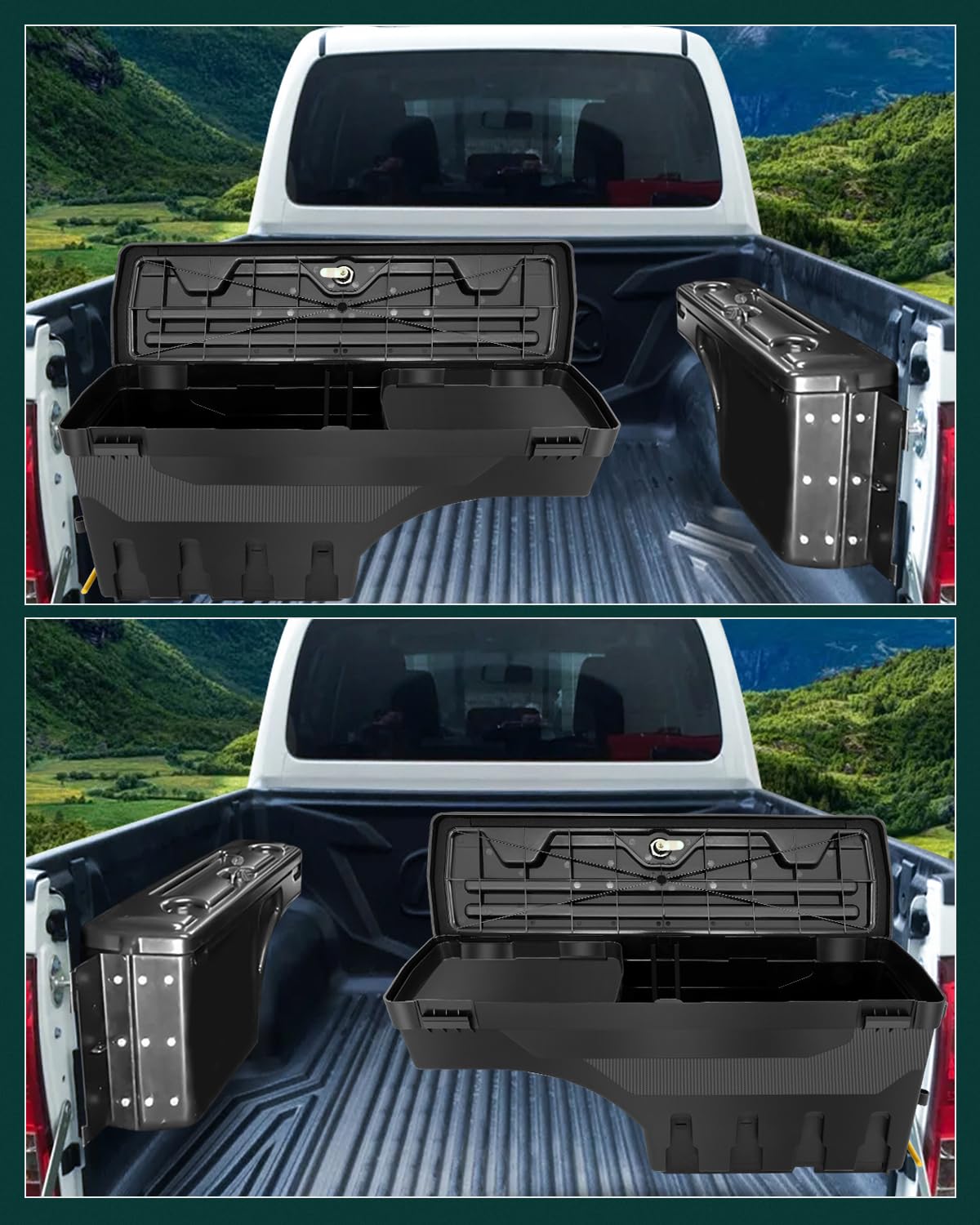 SCITOO Truck Bed Tool Box for Dodge Ram 1500 2500 3500 2002-2018 Left & Right Side,Multi-Compartment Dividers Organized Storage,Heavy Duty & No-Drill Installation