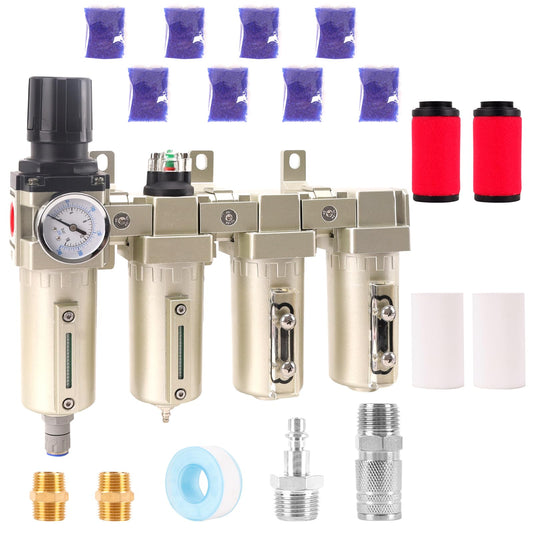 3/4" NPT Industrial Grade 4 Stage Air Compressor Drying System, 0-240 PSI, Particulate & Coalescing Filters, Auto Drain Air Compressor Water Separator System Filter Oil for Paint Spray＆ Plasma Cutter