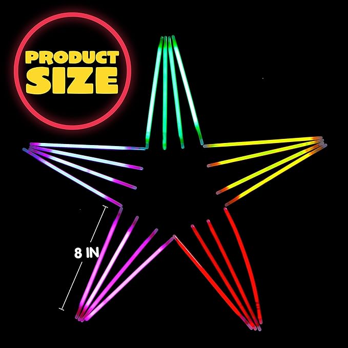 JOYIN 1000 Pcs 8" Glow sticks Bulk Party Favors Pack, Neon Glow in the Dark Party Supplies, Light Up Necklaces and Bracelets with Connectors, Christmas, Halloween, Football, Birthday Decorations