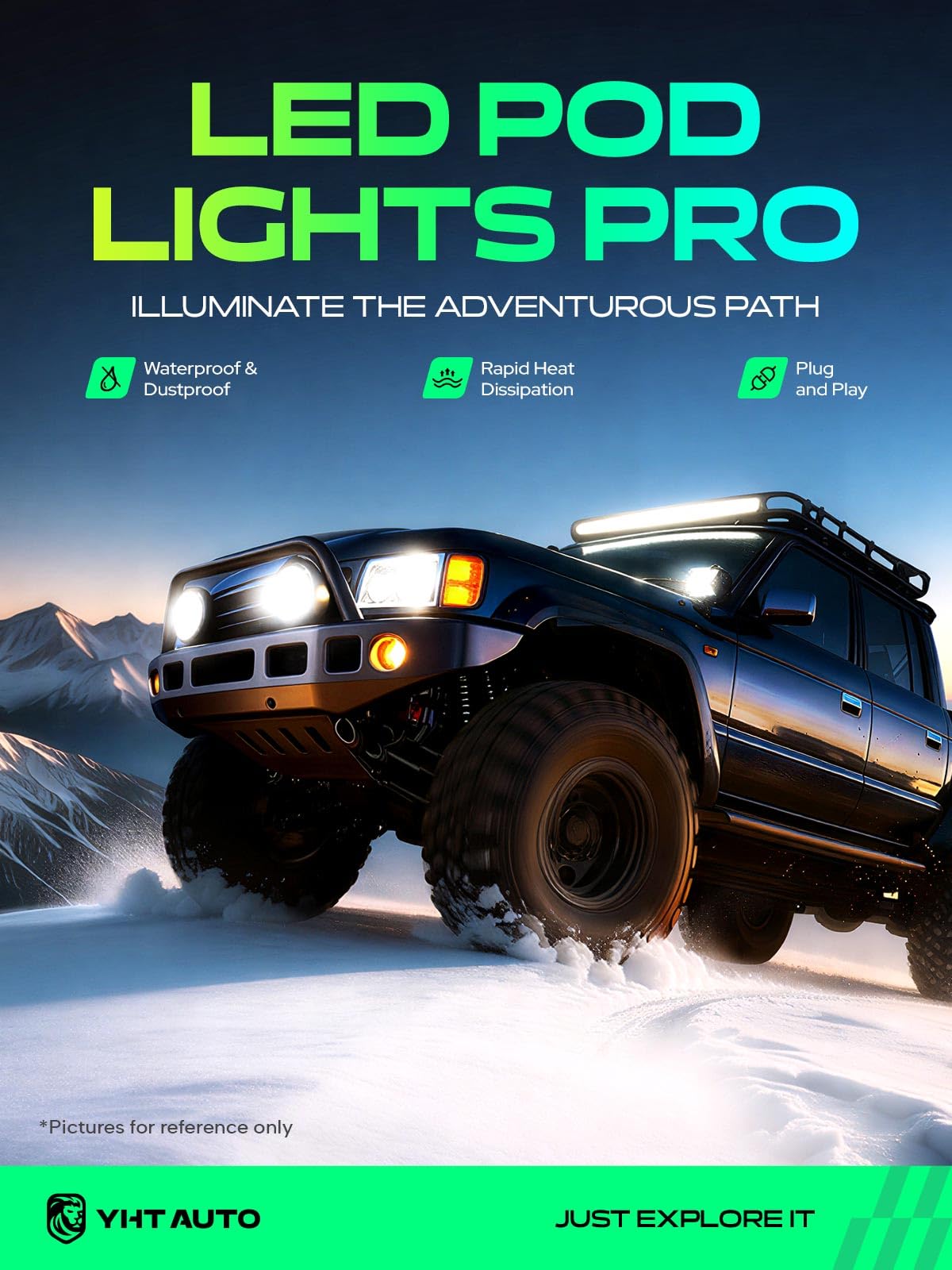 YHTAUTO 9 Inch LED Light Bars w/Wiring Harness & Light Cover, 180W, 12000LM, 5700K, Driving 12X45° Beam Off Road Camper Lights for Truck SUV ATV UTV Golf Cart Tractor Van Boat IP67 Waterproof Lamp
