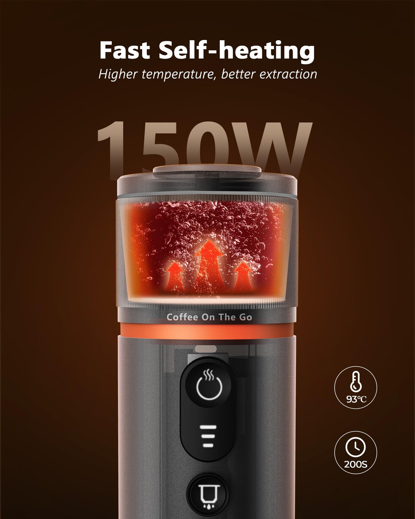 CONQUECO Self-Heating Portable Espresso Machine: Travel Coffee Maker with 13500mAh Battery - 12v Small Electric Fast Heating - Set for Ground Coffee & NS Capsule for RV, Car, Hiking, Office, Camping