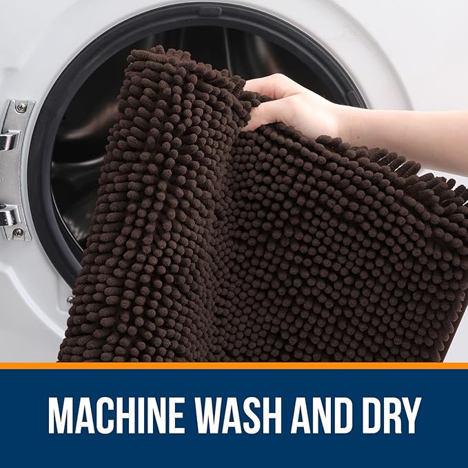 OLANLY Bathroom Rugs 24x16, Extra Soft Absorbent Chenille Bath Rugs, Rubber Backing Quick Dry, Machine Washable Bath Mats for Bathroom Floor, Tub and Shower, Home Decor Accessories, Brown