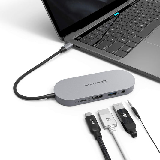 ADAM elements USB-C Hub with 960GB SSD External Storage, 4-in-1 Multiport Adapter with 4K HDMI, 60W PD & 3.5mm Audio for MacBook Pro/Air M4-M1, iPad Pro & iPhone 17-15