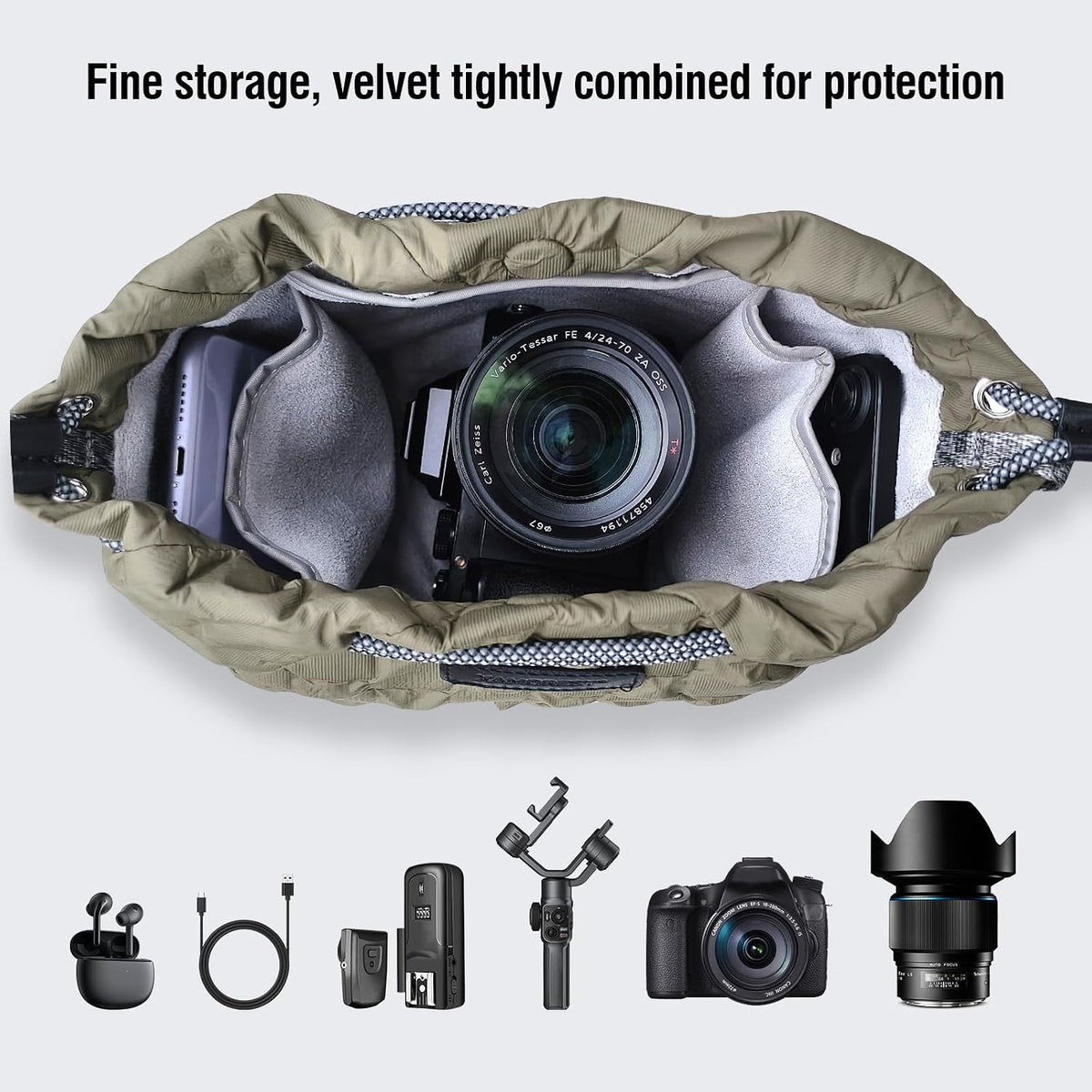 Adorable Drawstring Camera Pouch for Mirrorless Cameras - Black