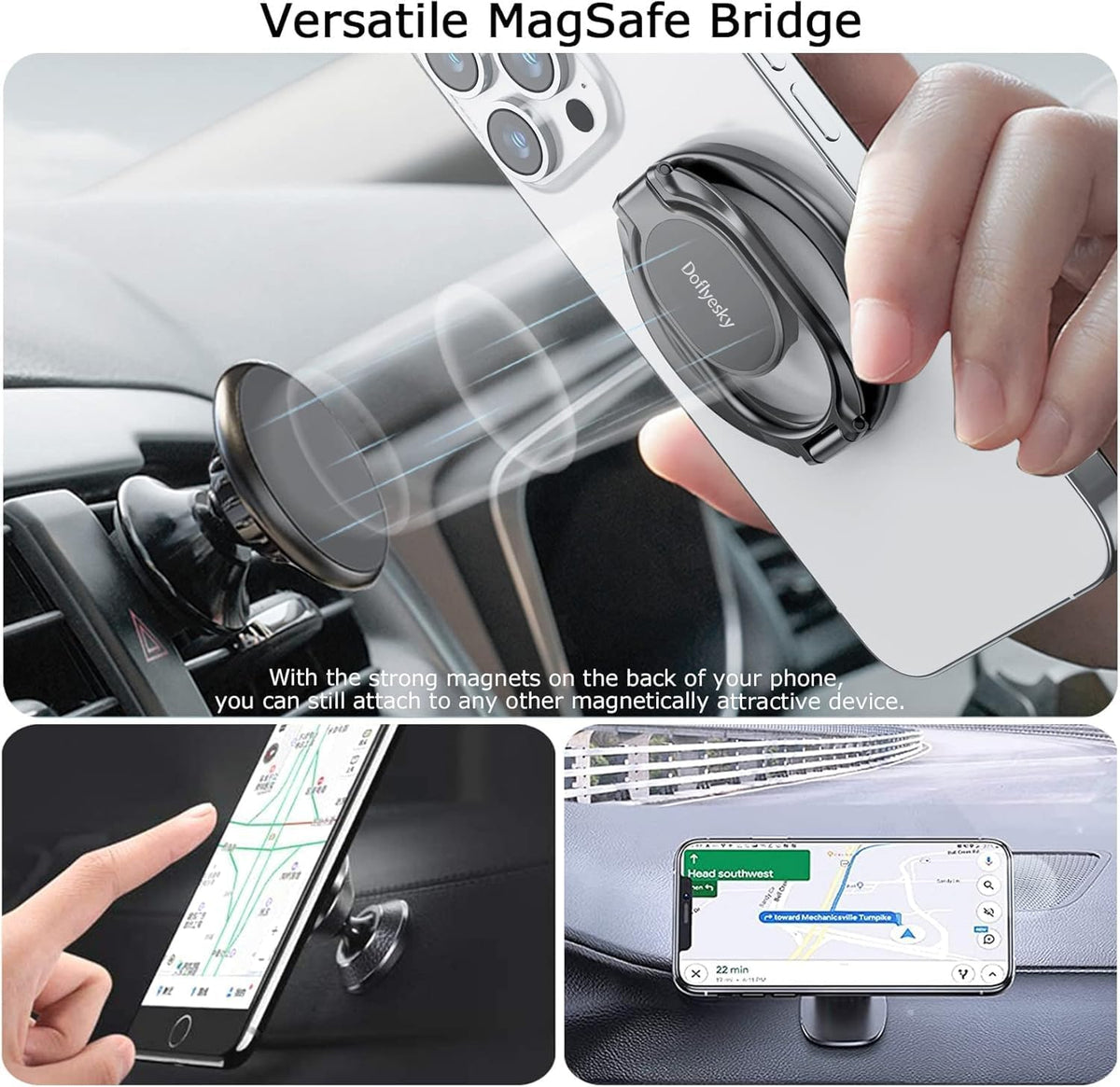 Doflyesky Magnetic Phone Ring Holder for Magsafe Phone Grip, Double-Sided Magnetics Adjustable Gym Finger Ring Grip