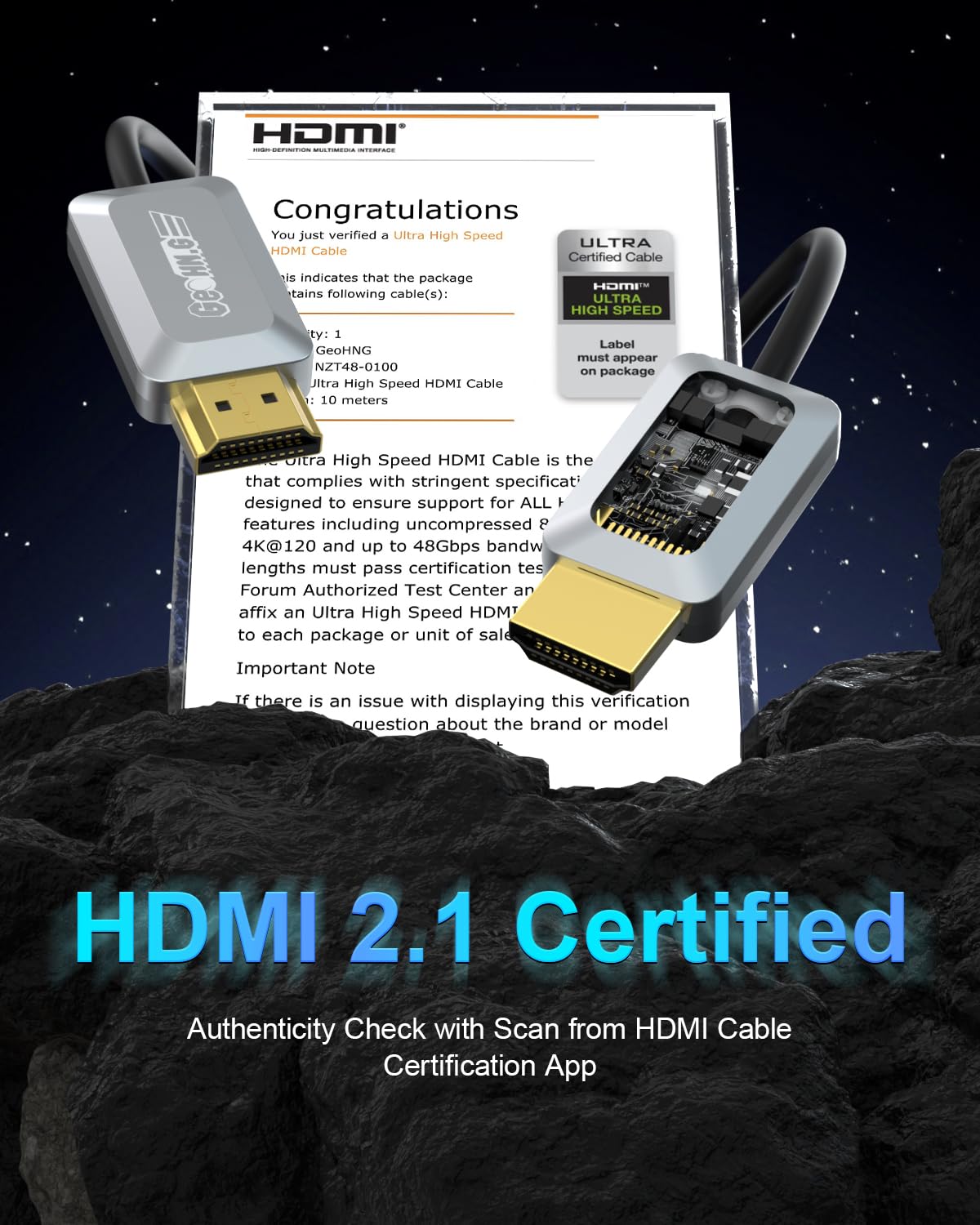 8K 50FT, 2.1 48Gbps 8K@60Hz 4K@120Hz, 2.2&2.3, 3D, PS5 Certified Fiber Optic HDMI Cable Long HDMI Cable, Ultra High