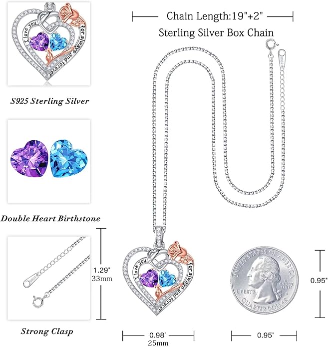 Iefil Christmas Gifts for Wife Women - 925 Sterling Silver Double Birthstone Necklace, Anniversary Birthday Gifts for Women, Jewelry Gift for Wife Girlfriend Mom Her