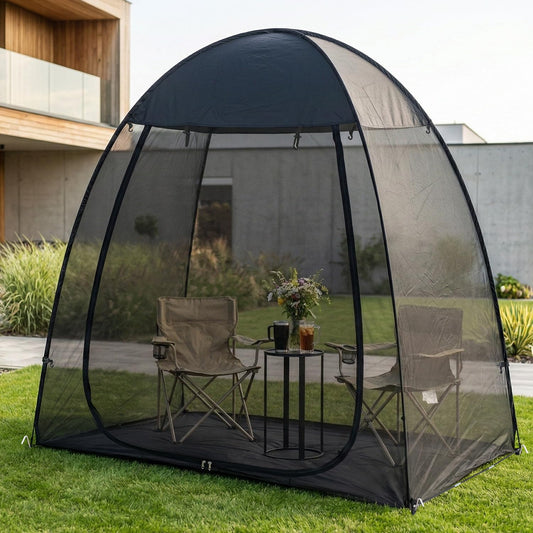 Alvantor® Pop Up Screen House Tent 6x6 FT, Snap-fit Black Mesh Screen Gazebo with Peaked Roof, Portable Screen Room Canopy Shelter with Sunshade & Sandbags for Camping, Backyard, Picnic