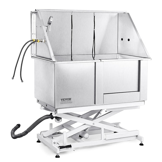 VEVOR 50" Pet Dog Bathing Station Electric Height Adjustment, Professional Stainless Steel Dog Grooming Tub w/Soap Box, Faucet,Rich Accessory,Bathtub for Multiple Pets, Washing Sink for Home(Right)
