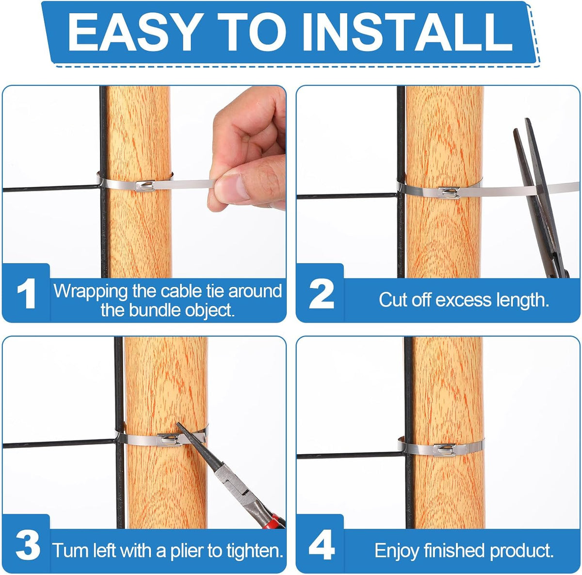 FdcZeyxior 500 11.8 Inch 304 220 Pcs Metal Zip Ties Heavy Duty Stainless Steel Zip Ties Self Locking Pound Tensile