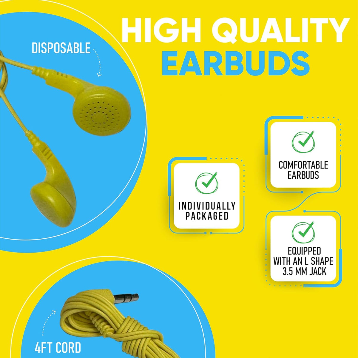 Redskypower 10 Pack 3.5mm 4ft Bulk Wired Earphones, In Ear Earbud Headphones with Jack, Tangle Free Cable, Comfortable