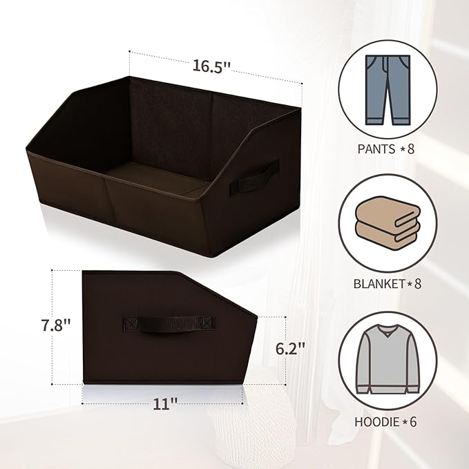 Trapezoid Closet Storage Bins - Large Fabric Baskets for Organizing, Storage Baskets for Shelves, Cube Organizer Bins for Home, Closet, Dorm, 6 Pack, Brown