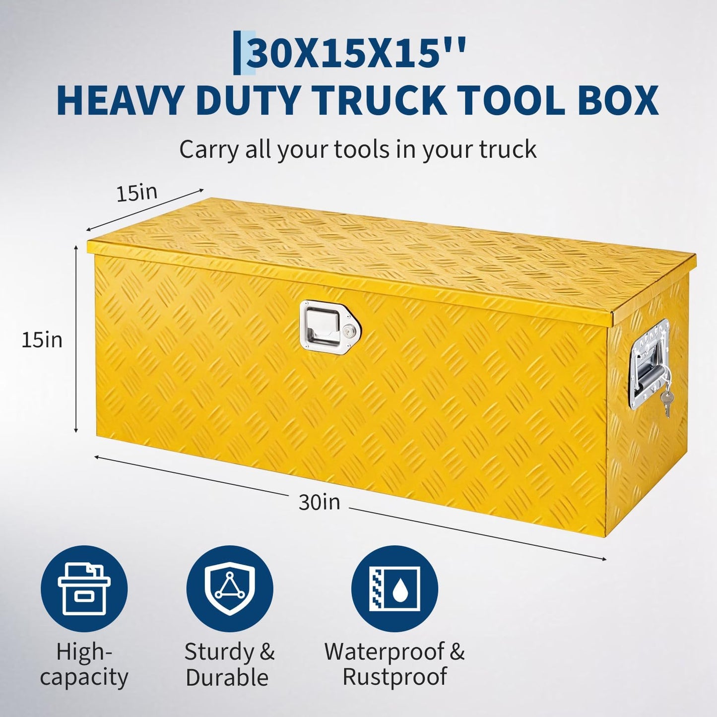 Heavy Duty Aluminum Truck Bed Tool Box 30'', Professional-Grade Storage Chest with Secure Lock, Gas Strut Lid, and Small Parts Organizer, Durable Heavy Duty Alu Tool Box for Pickup, RV, Trailer