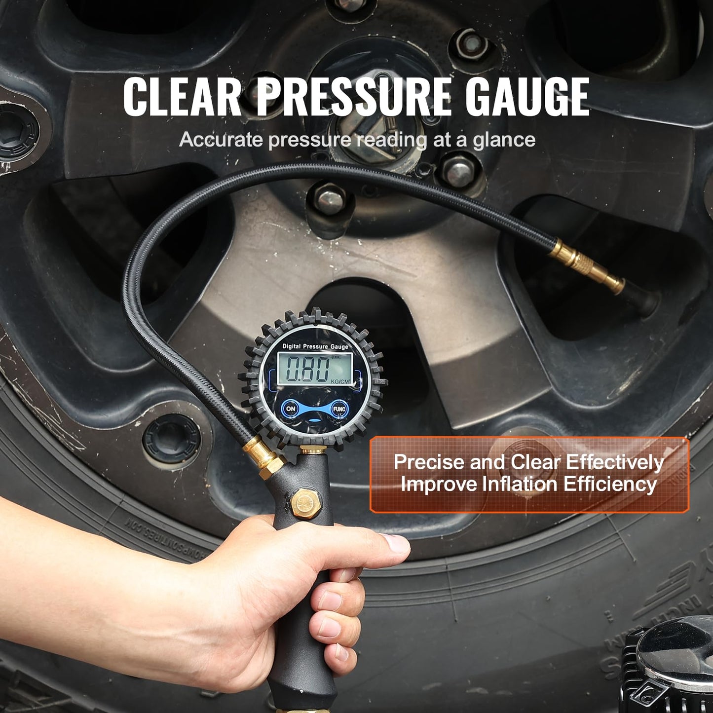 VEVOR 12V Heavy Duty Air Compressor - with Digital Pressure Gauge Tire Inflator Kit, 7.06 CFM Portable Tire Inflator, 150PSI Offroad Air Pump with Adapters for Trucks Car SUV 4 x 4 Vehicle RV
