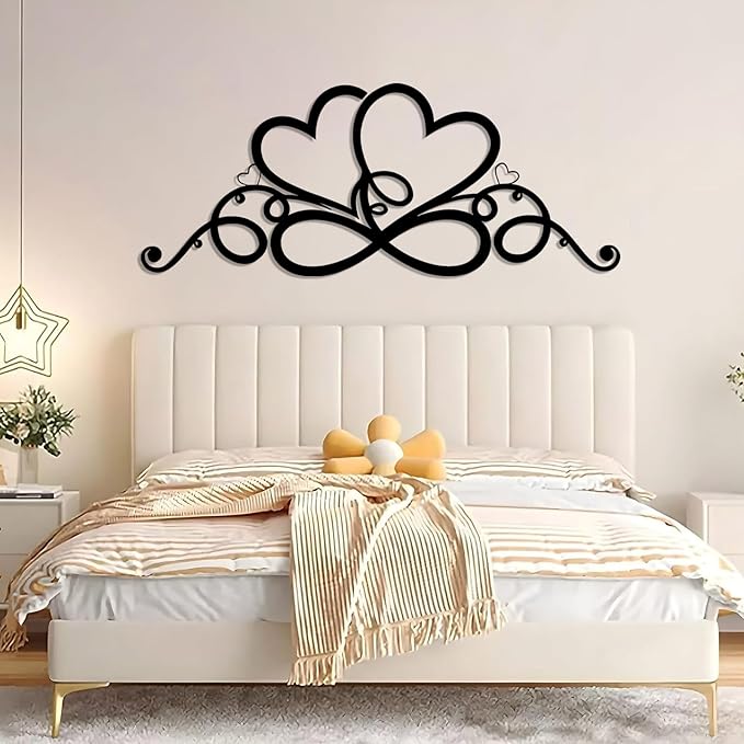 Infinity Heart Metal Wall Art, Infinity Heart Wall Decor, Double Infinity Heart Metal Sign, Love Sign Wall Decor, Infinity Sign Wall Decor, Metal Love Wall Decor, Geometric Wall Art (Black, 24"x10"/60x24cm)