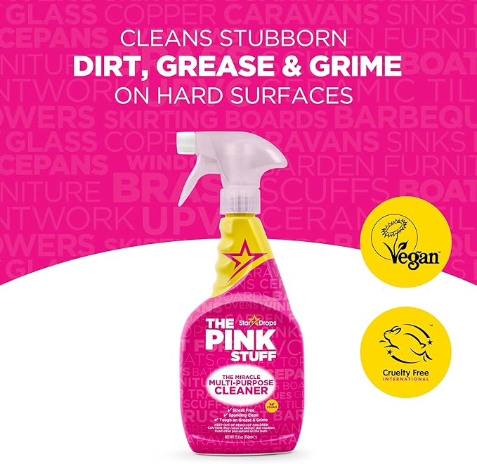 Stardrops The Pink Stuff Miracle Multi-Purpose Cleaner – Removes Grease, Grime, and Stains on Kitchens, Bathrooms, Floors, and More, 25 fl Oz