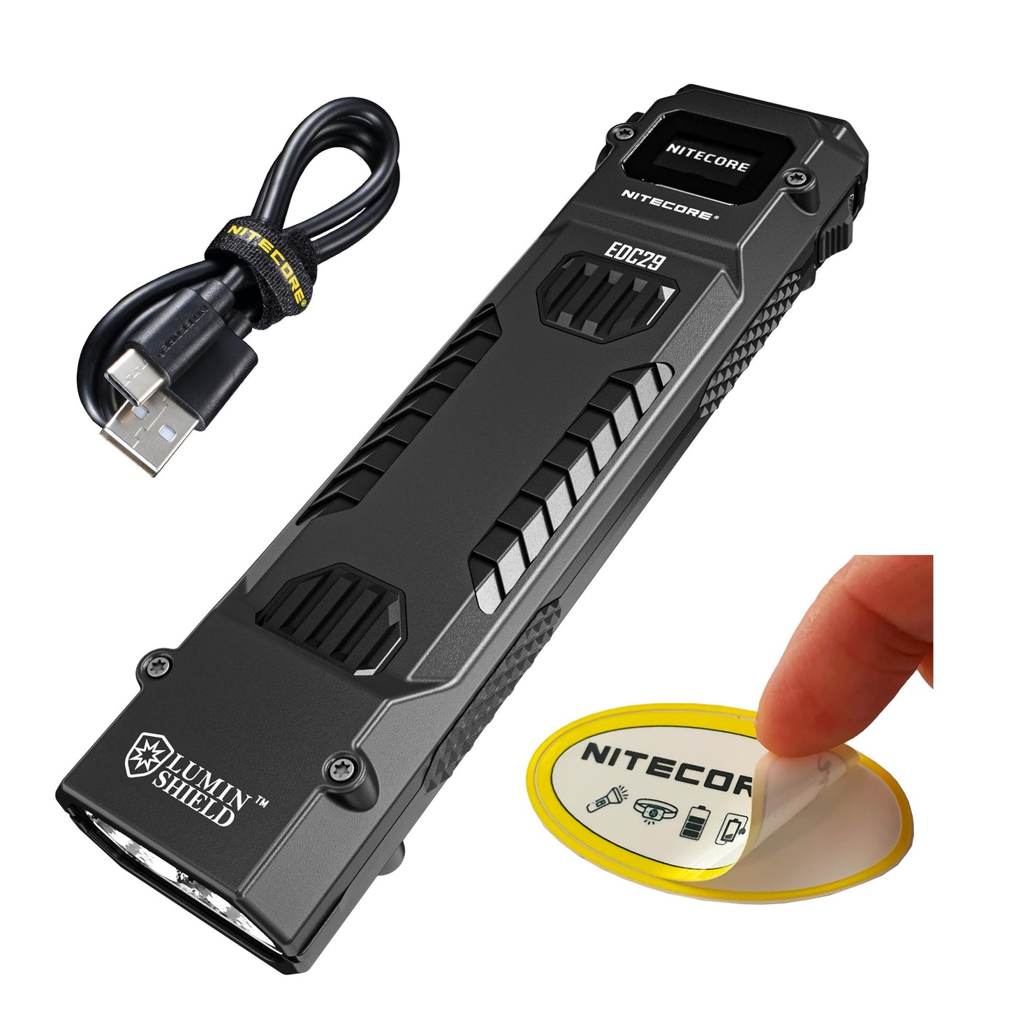 Nitecore EDC29 EDC Tactical Flashlight, 6500 Lumen USB-C Rechargeable Slim Flat Shape with Spotlight Floodlight Strobe Modes Digital Display Sticker