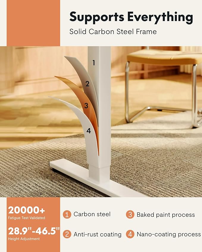FLEXISPOT EN1 One-Piece Standing Desk, 40"x24" Seamless Desktop Electric Height Adjustable for Home Office, Study Rooms & Multi-Device Workstations, White(White Frame)