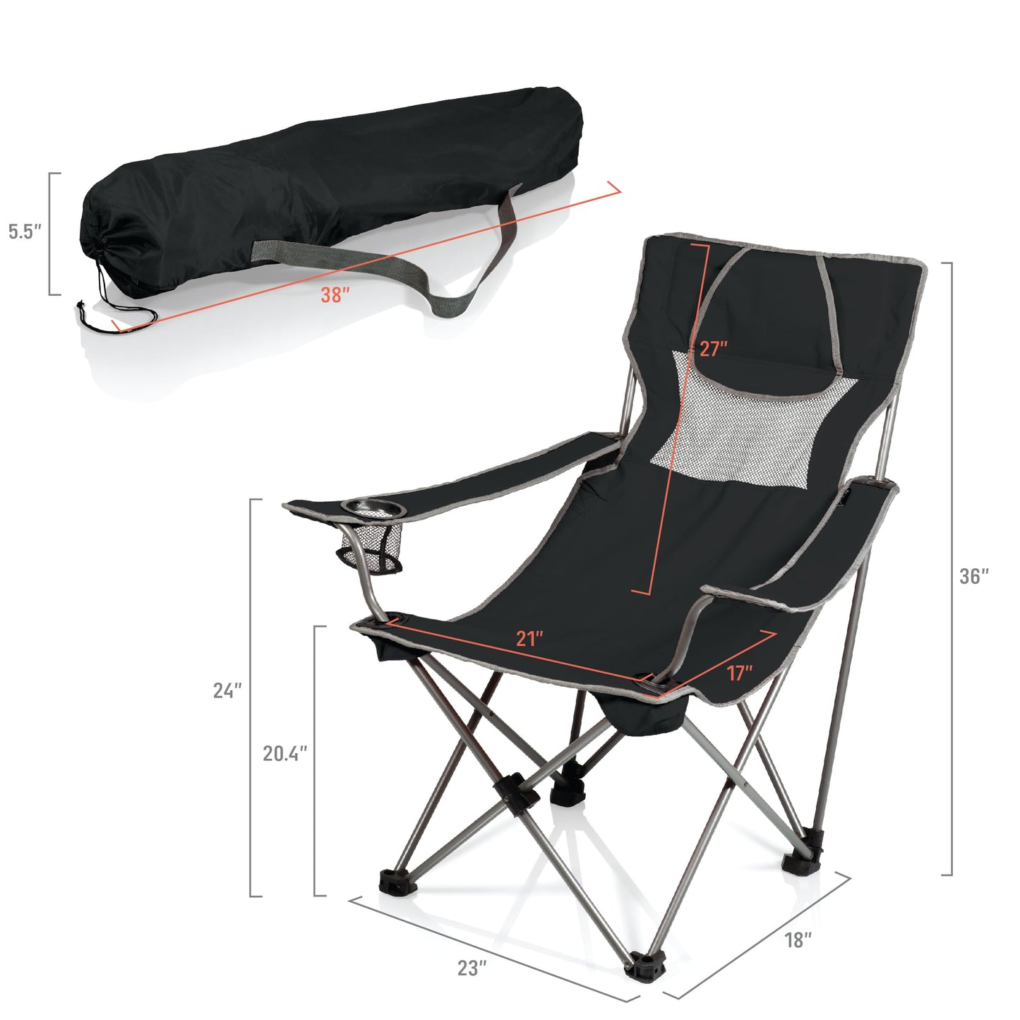 Picnic TIME NCAA USC Trojans Campsite Camping Chair, Picnic Chair, Outdoor Folding Chair with Carry Bag, Beach Chair, (Black with Gray Accents)
