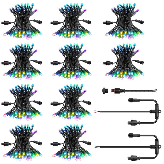 ALITOVE 12V WS2811 Pixel Lights xConnect Ends 328FT 500LEDs 12mm Diffused Digital Addressable RGB IC LED String Lights Programmable Outdoor Halloween Christmas Lights Waterproof IP68(8inch Spacing)