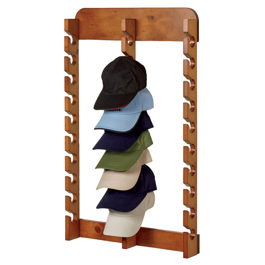 Touch of Class Wooden Ball Cap Display Wall Rack - Windsor Oak - Triple, 30 Slots - Baseball Hat Display - Made of Wood - Class Racks for Hats - Organizer for Bedroom, Living Room, Entryway