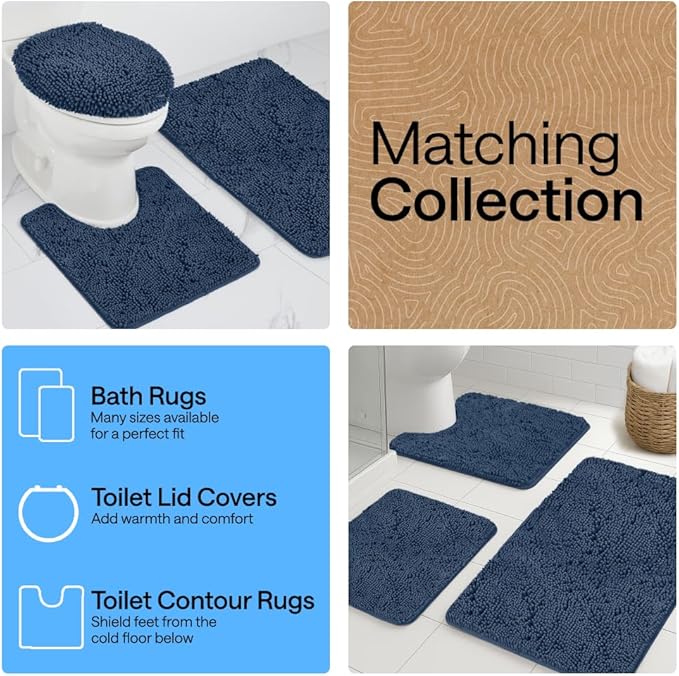 GORILLA GRIP Bath Rug Mat 36x24, Soft Absorbent Chenille, Quick Dry Microfiber Mats, Rubber Backing Washable Shower Floor Rugs, Bathmat Runner, US Designed Bathroom Home Decor Accessories Navy Blue