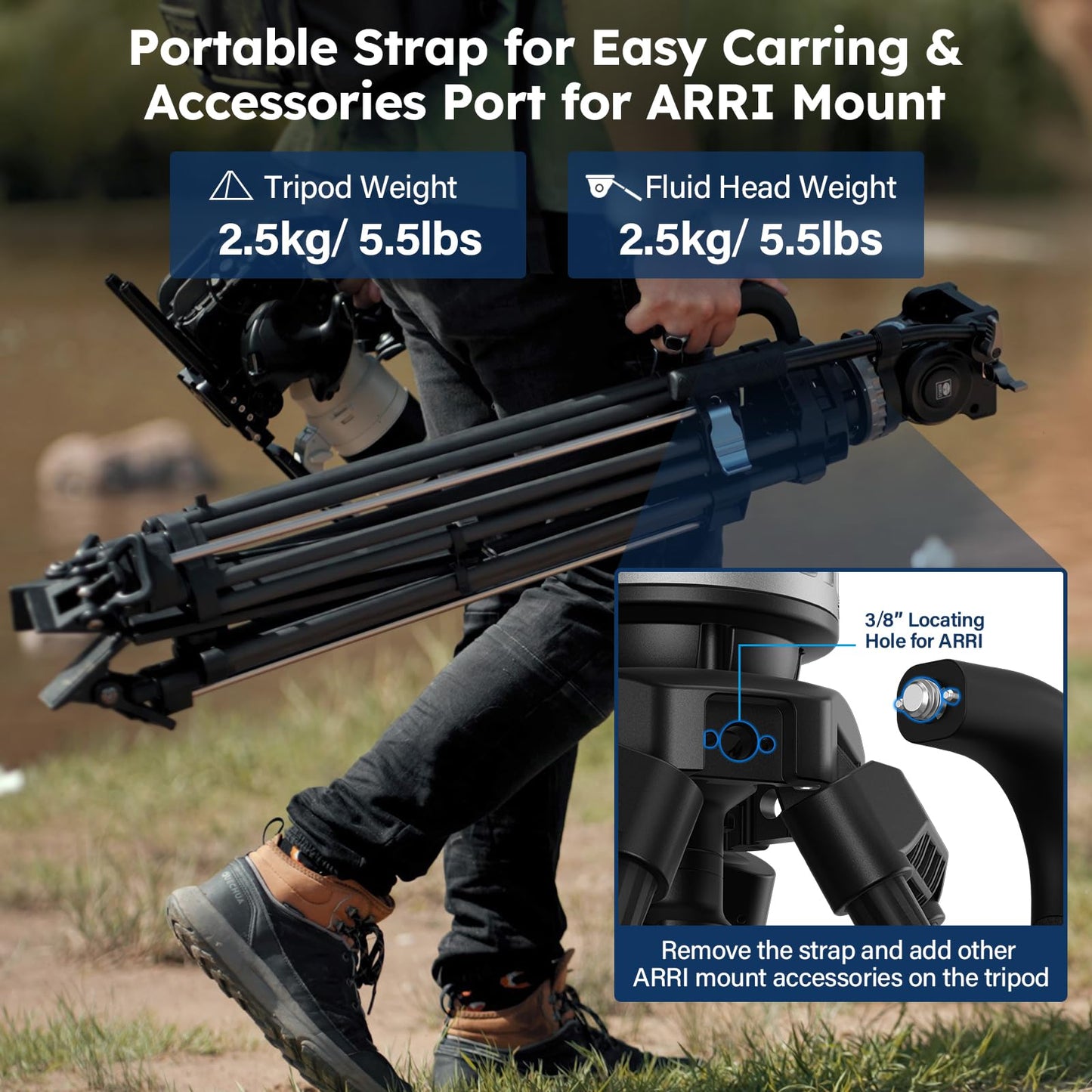 SIRUI SQ75+VHS10 Carbon Fiber Tripod, 71.7” Video Tripod with Professional Video Fluid Head, 7-Step Counterbalance, 4-Step Tilt/Pan Damping Adjust, Rapid Setup for Camera, Max Load 10kg/22lb