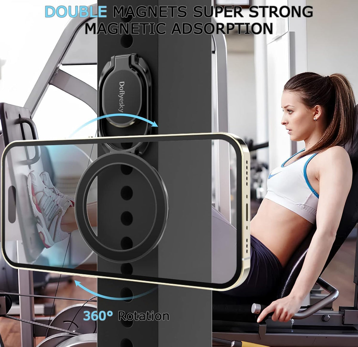 Doflyesky Magnetic Phone Ring Holder for Magsafe Phone Grip, Double-Sided Magnetics Adjustable Gym Finger Ring Grip