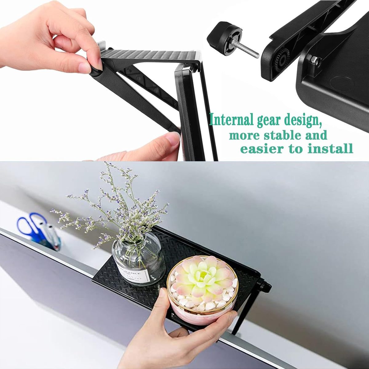 QuZCarious 2pcs Control(11.8 4.5 Inch,Black) tv top Shelf Adjustable Screen Shelf TV Monitor Top Bracket Router Rack
